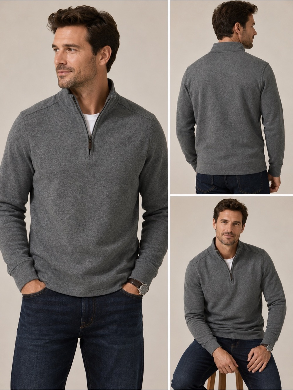Black Brown 1826 Gray Quarter Zip Mock Neck Sweater 100% Cotton Men’s Sz S